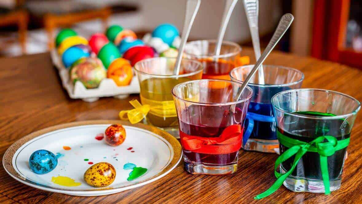 Dye eggs using bright colors.